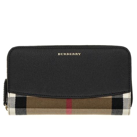 Burberry Elmore Wallet House Check Derby Zip Around Black 